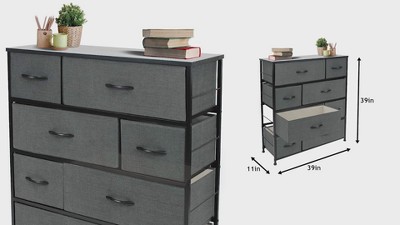 Aqua 9-Drawer Steel Frame Nursery Dresser with Fabric Bins