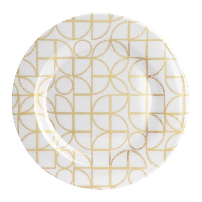 White and Gold Geometric Melamine Dinnerware Set, Service for 4