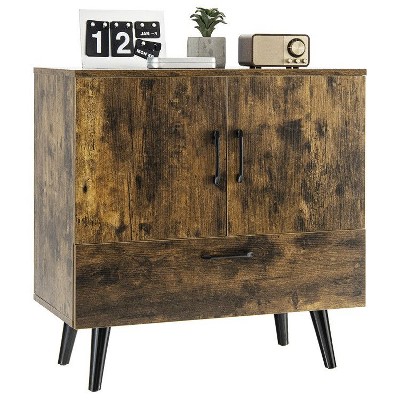 Munora Modern Floor Storage Cabinet - 2 Doors, 1 Pull-Out Drawer - Mid-Century Style for Living Room/Dining Room - 30"L x 16"W x 31"H