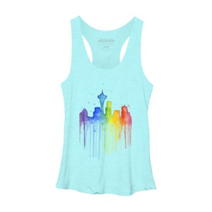 Women's Design By Humans Seattle Skyline Rainbow Watercolor By OlechkaDesign Racerback Tank Top - 1 of 3