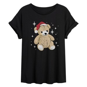 Women's - Instant Message - Christmas Teddy Bear Oversized Graphic T-Shirt - 1 of 4