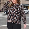 Women's Plus Size Floral Print Mock Neck Long Sleeve Casual Fall Winter Sweater - Agnes Orinda - 2 of 4