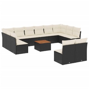 vidaXL Patio Sofa Set with Cushions Outdoor Furniture 13 Piece Poly Rattan - Black and Cream - 1 of 4