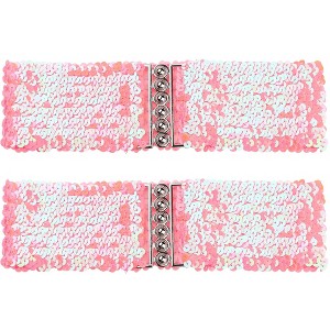 Elerevyo Women's Sequins Decor Metal Interlocking Buckles Elastic Waist Belt 2 Pcs - 1 of 4