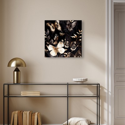 Elegant Black and Gold Butterfly Canvas Wall Art, 20" x 20"