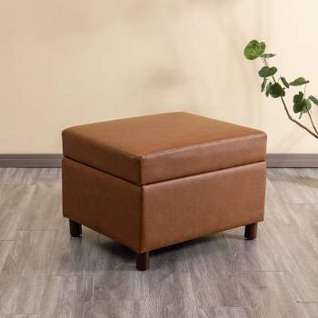25" Wide Rectangle Storage Ottoman with Wood Legs and Hinged Lid - WOVENBYRD