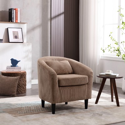 Okak Mid-Century Modern Barrel Accent Chair,Plush Armchair with Wooden Legs and Throw Pillow for Living Room,Office