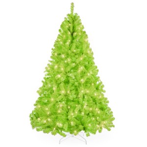 Best Choice Products Pre-Lit Lime Green Christmas Tree, Artificial Full Holiday Decoration w/ Incandescent Lights - 1 of 4