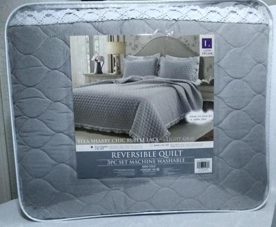 3pc King Ella Lace Ruffle Comforter & Sham Set Light Gray - Lush Décor :  Target