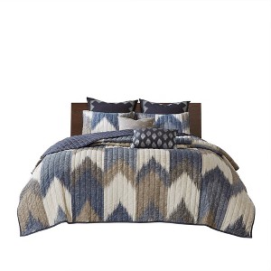 Gracie Mills Heise 3-Piece Ikat Chevron Cotton Quilt Set - 1 of 4