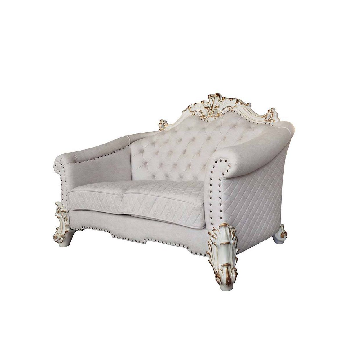 66" Vendome II Sofas Two Tone Ivory Fabric and Antique Pearl Finish - Acme Furniture: Elegant Leather Upholstery, Nailhead Trim - thumbnail 8