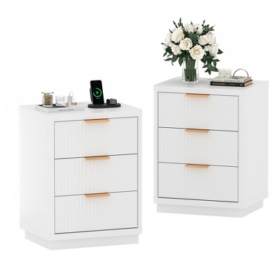 Fluted Farmhouse Night Stand, Fluted Nightstand with Charging Station, FlutedNightstand Bedroom with Drawers, Modern Mid Century Bedside Table