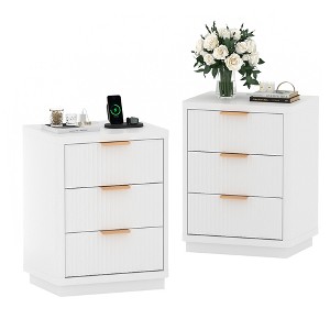 Fluted Farmhouse Night Stand, Fluted Nightstand with Charging Station, FlutedNightstand Bedroom with Drawers, Modern Mid Century Bedside Table - 1 of 4