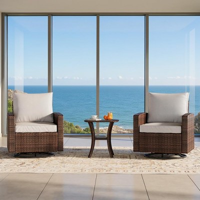 3 Pieces Patio Set, Outdoor Rattan Swivel Chair, Rattan Chairs with Coffee Table