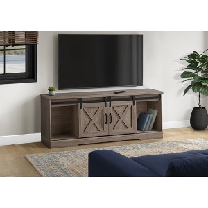 60" Wood-Look TV Stand with Metal Track, TV Console with Sliding Barn Doors, Storage Cabinets & Cable Management for Living Room - 1 of 4