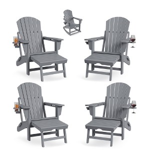 Folding Adirondack Rocking Chair With Footrest, Adirondack Rocking Chair Outdoor With Retractable Ottoman and Cup Holder, Rocking Adirondack Chairs - 1 of 4