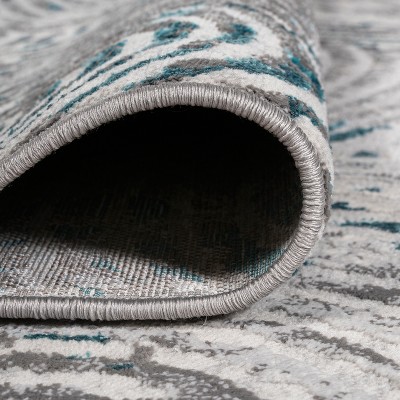 Coastal Abstract Weathered Gray Synthetic Area Rug