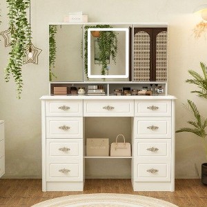 FUFU&GAGA Elegant Makeup Vanity Table with Adjustable Mirror Large Desk - 1 of 4
