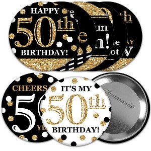 Big Dot of Happiness Adult 50th Birthday - Gold - 3 inch Birthday Party Badge - Pinback Buttons - Set of 8 - 1 of 4
