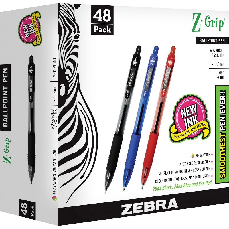 ZEBRA PEN CORP. Z-Grip Retractable Ballpoint Pen Assorted Ink Medium 48/Pack 22048, 1 of 8