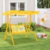 Costway 2-Seater Toddler Porch Swing Chair with Metal Stand Adjustable Canopy Safety Belts Blue/Pink/Yellow - 4 of 4