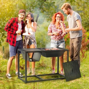 Resenkos 4-in-1 Fire Pit, BBQ Grill, Ice Bucket Cooler, Garden Table, Wood-Burning Fireplace with Spark Screen and Poker, Gray - 1 of 4