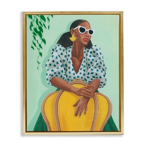 Stupell Industries Stylish Woman Trendy Portrait Black Framed Floater Canvas Wall Art - 1 of 4