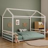 Twin/Full Size Montessori Floor Bed Frame, Metal House Shaped Low Bed with Guardrails for Toddlers - ModernLuxe - 3 of 4