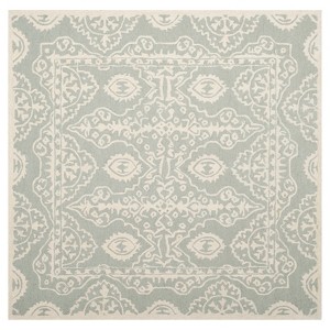 Gray/Ivory Damask Tufted Square Area Rug 5