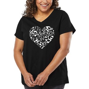 LA Pop Art Women's Word Art V-Neck - Heart Notes - 1 of 4
