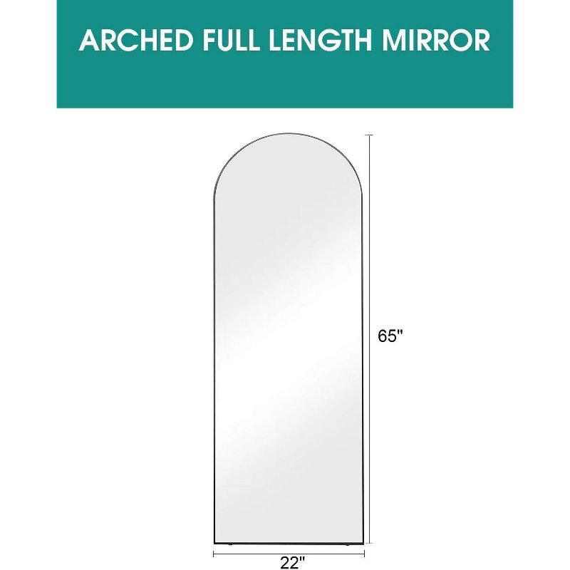 Muselady Arched Black Floor Mirror,Black Aluminum Frame Finish Large Arch-Crowned Top Rectangle Full Length Floor Mirror with Stand-The Pop Home, 5 of 9