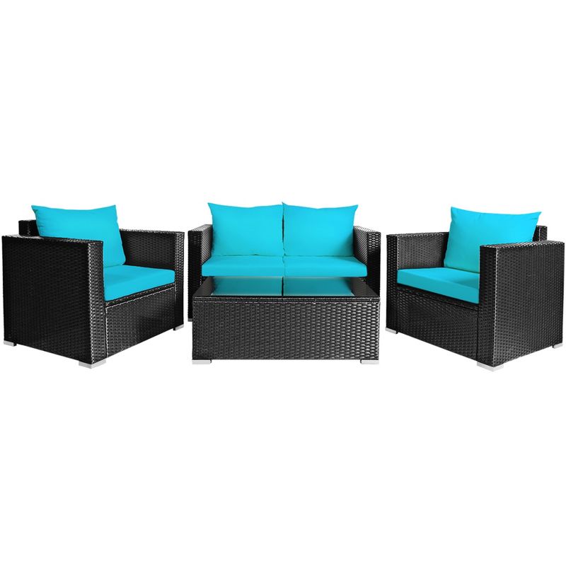 Tangkula 8PCS Rattan Patio Conversation Set Outdoor Furniture Set w/ Cushions, 2 of 10