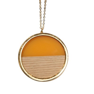 Enamel and Wood Circle Necklace Zinc Alloy