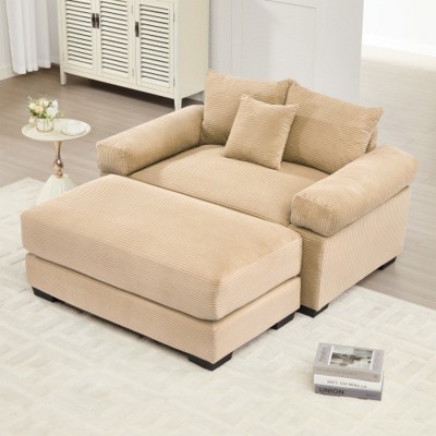 Modern Corduroy Accent Chair with Ottoman, Oversized Deep Seating Cloud Sofa for Living Room or Reading Nook – The Pop Home
