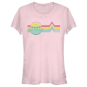 Juniors Womens Star Wars The Mandalorian The Child Retro Stripes T-Shirt - 1 of 3