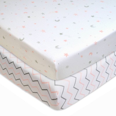 TL Care Printed 100% Cotton Knit Fitted Mini Crib Sheet - Pink 2pk
