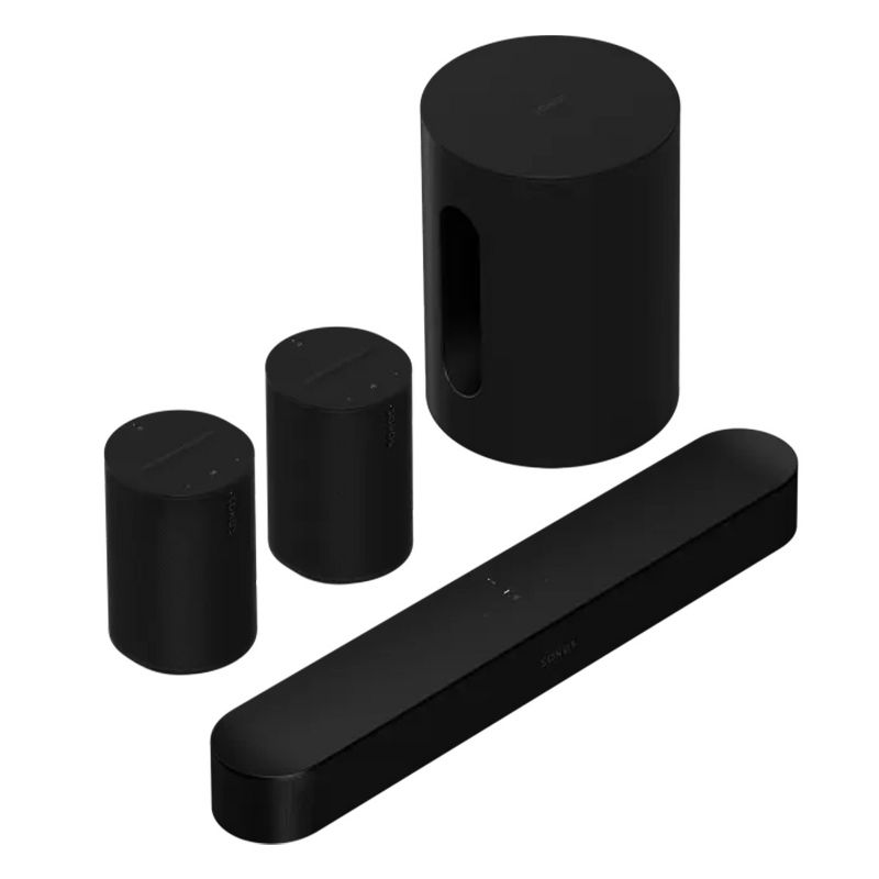 Sonos Wireless Home Theater Set with Beam Soundbar (Gen 2), Sub Mini, and 2 Era 100 Smart Speakers (Black), 1 of 16