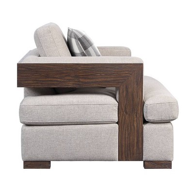 Niamey Beige Fabric and Walnut Wood Accent Chair