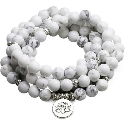 Hachikiko Frosted Tiger Eye Stone Bracelet 108 Beads with Lotus Charm - Unisex Anti-Radiation Mala Beads Necklace