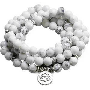 Hachikiko Frosted Tiger Eye Stone Bracelet 108 Beads with Lotus Charm - Unisex Anti-Radiation Mala Beads Necklace - 1 of 4