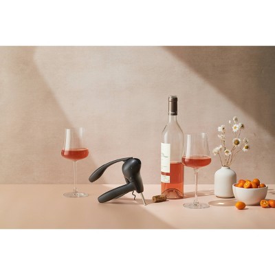 Black Stainless Steel Lever Corkscrew with Built-In Foil Cutter