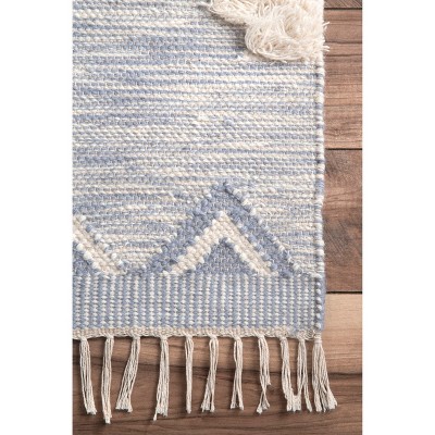 Handmade Braided Tassel Blue Wool 5' x 8' Area Rug