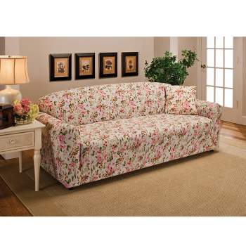 Floral Jersey Sofa Slipcover Pink - Madison Industries