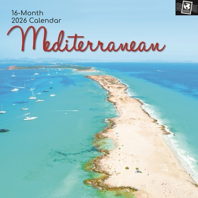 2026 Square Wall Calendar, Mediterranean, 16-Month Passport Collection Theme with 180 Reminder Stickers (12x12 In)
