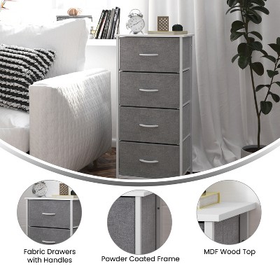 Beige Vertical 4-Drawer Storage Dresser with White Frame