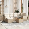 vidaXL Patio Sofa Set with Cushions Outdoor Furniture 7 Piece Poly Rattan - Beige and Cream - 2 of 4