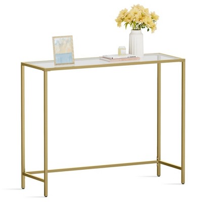 Gold Metal Frame Console Table with Tempered Glass Top