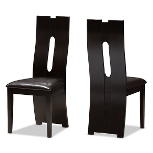 Set of 2 Alani Faux Leather Dining Chairs: Baxton Studio, Wenge Wood Finish, Cut-Out Back - 1 of 4