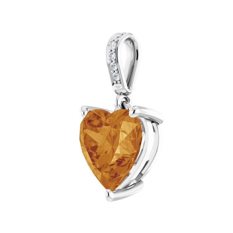 Pompeii3 9mm Citrine Women's Heart Pendant in 14k Gold Necklace 6mm Tall, 2 of 5