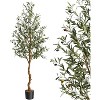 6ft Artificial Olive Tree,Tall Faux Olive Trees with Silk Leaves Curved Wood Trunk and Lifelike Fruit for Home Office Living Room Decor - 4 of 4